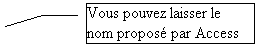 Lgende encadre 3: Vous pouvez laisser le nom propos par Access 